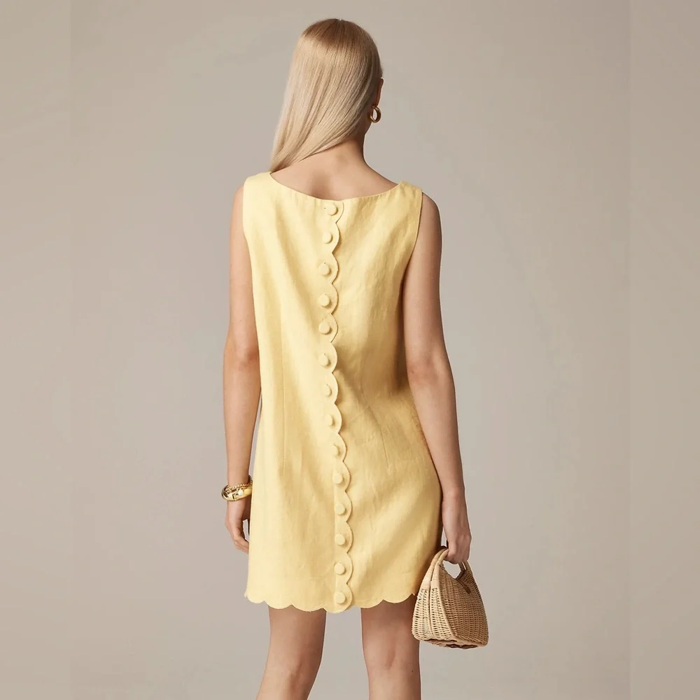 J.Crew Scalloped-trim shift dress in linen CA670
